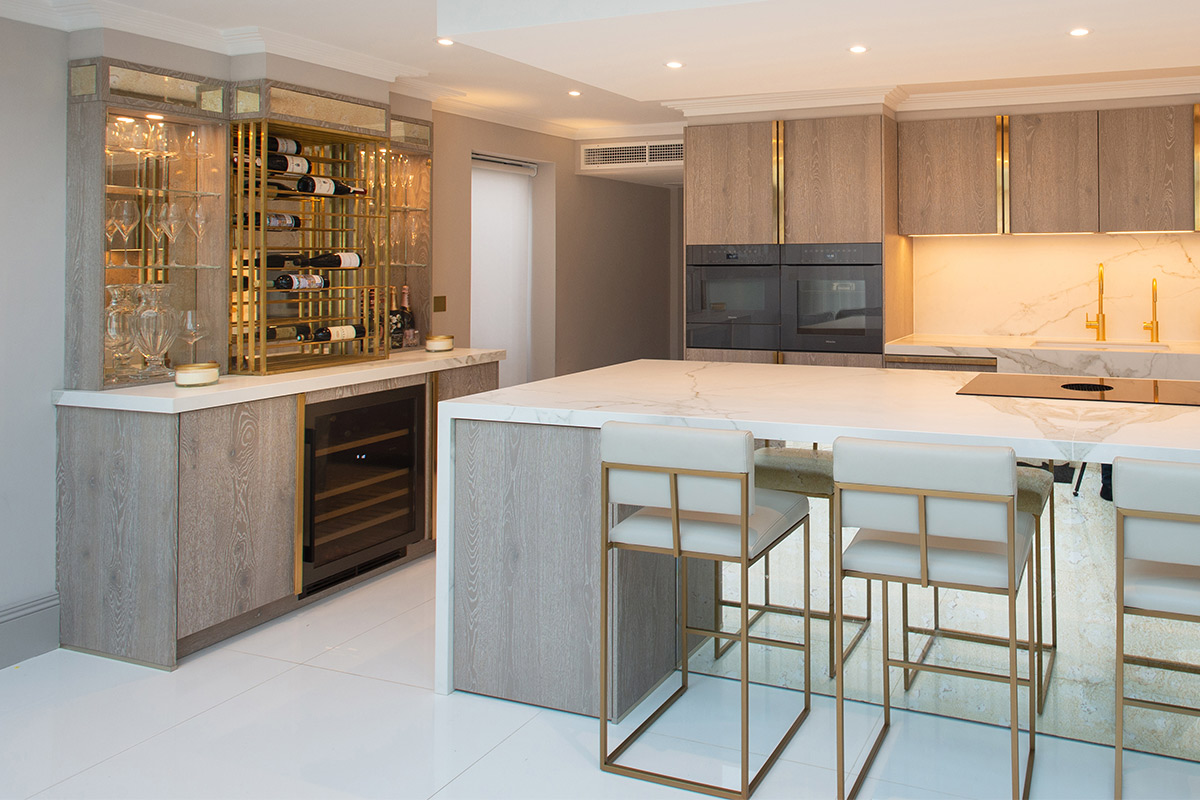 Home bar in a light kitchen