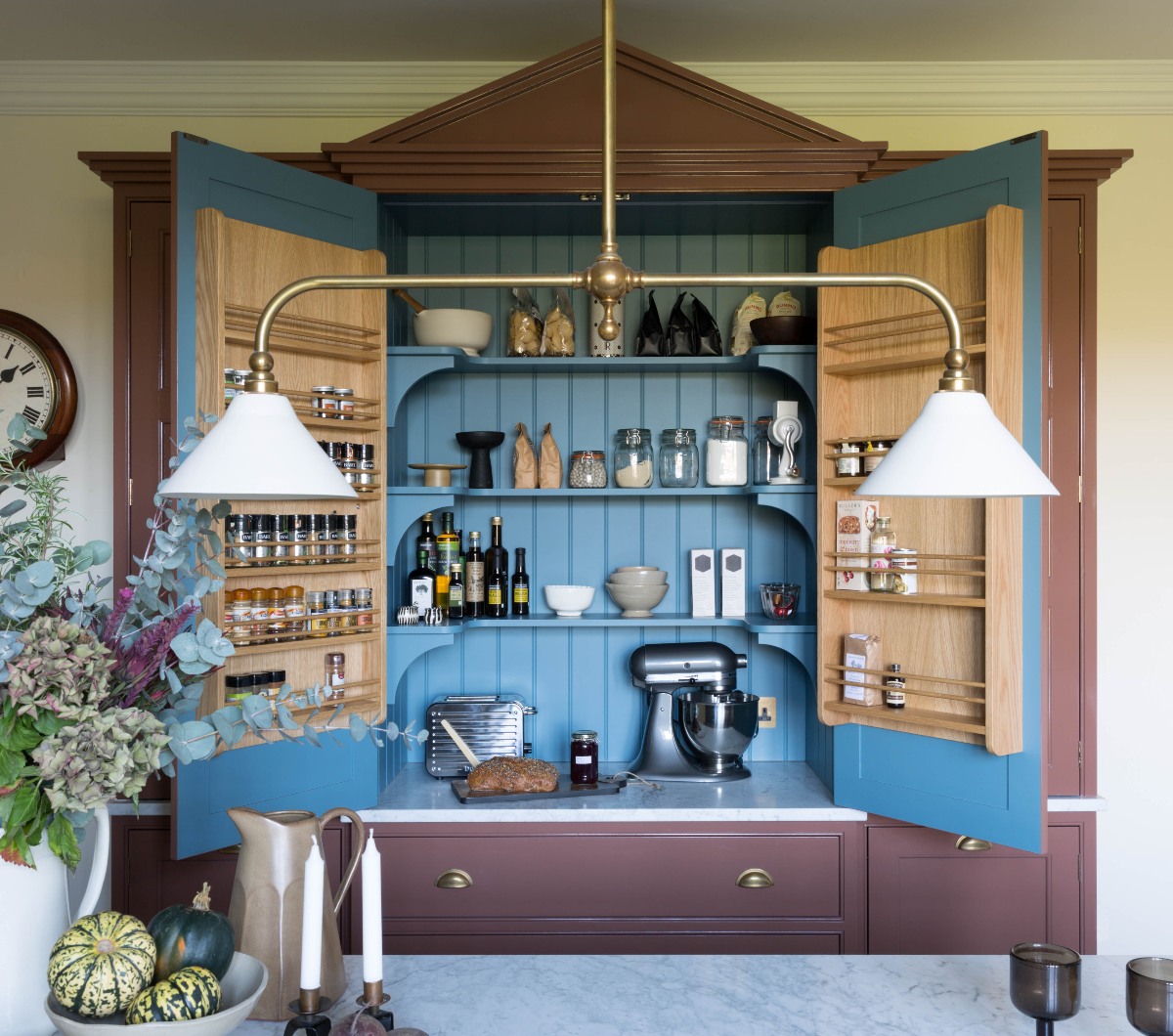 classic kitchen with colourful larder